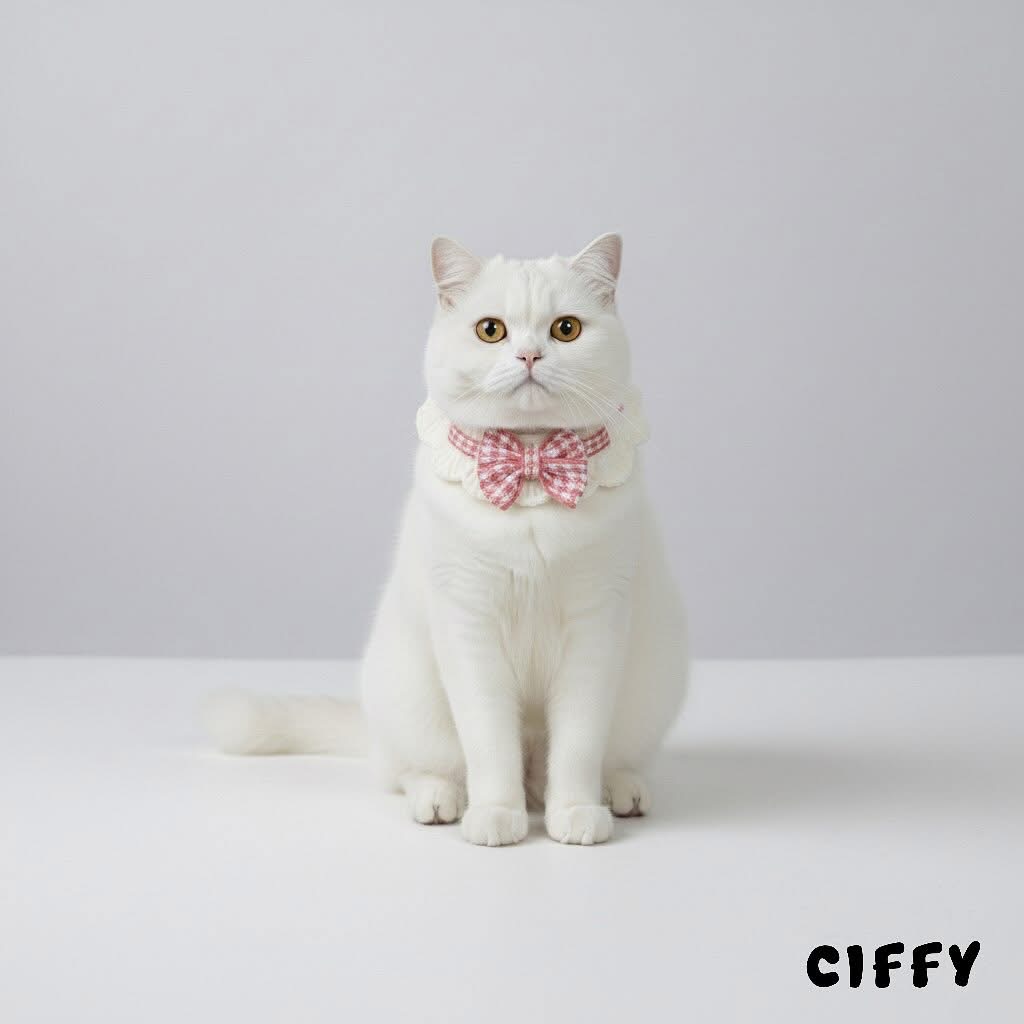 Cat wearing pink crochet bowtie collar