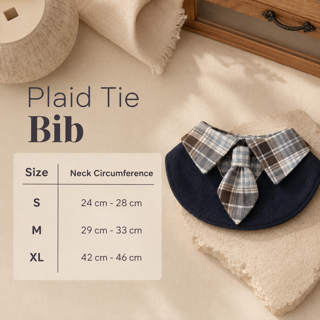 Size chart for Plaid Tie Bib
