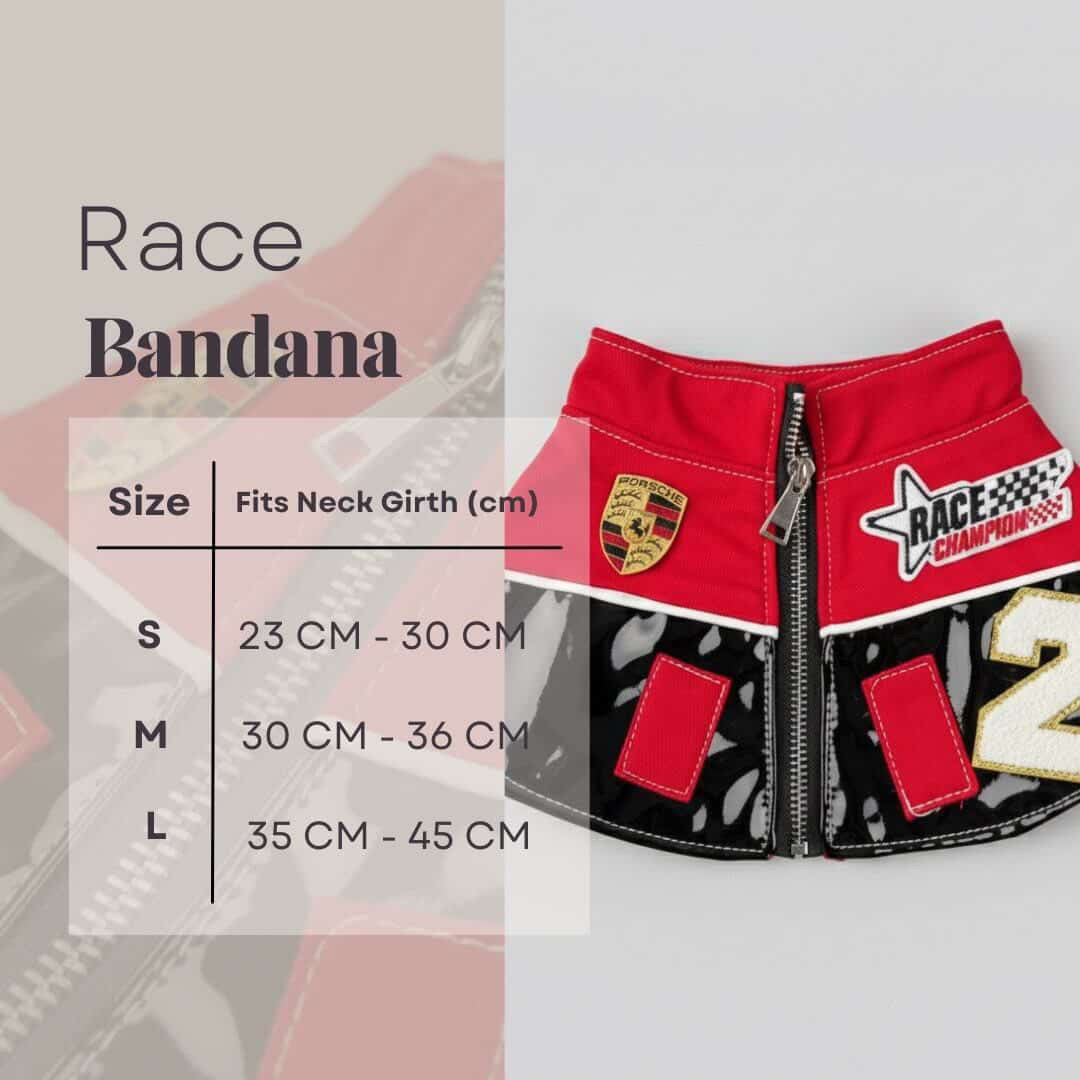 Size chart for Race Bandana