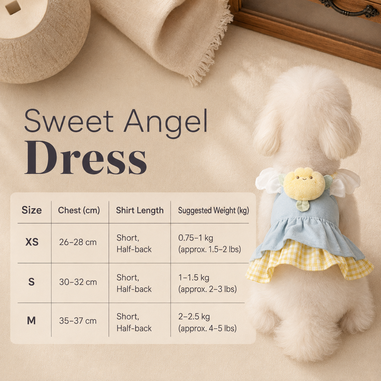 Size chart for Sweet Angel Dress
